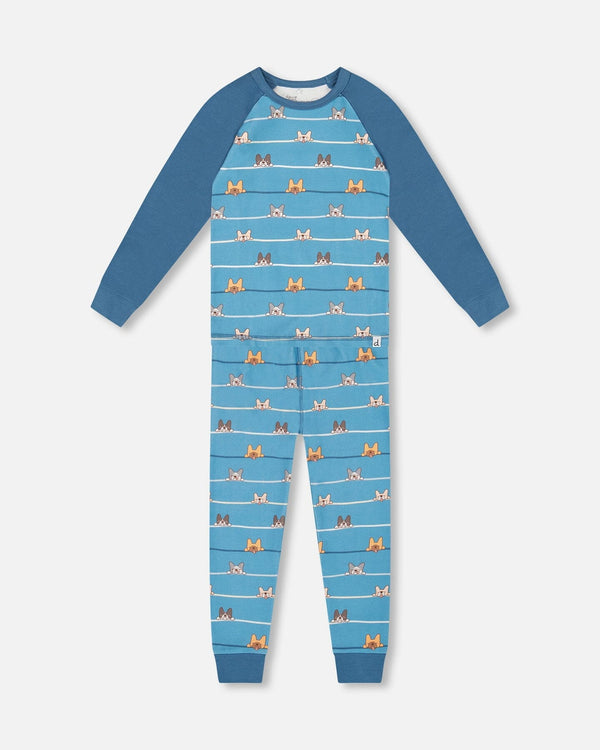 Two-Piece Organic Cotton Pajama Set Blue Dog Print - H20PB10US_062