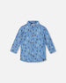 Printed Long Sleeve Button Front Chambray Shirt Blue - H20T15_000