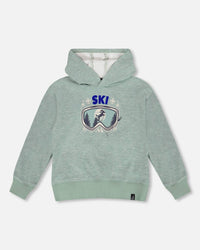 Super Soft Hooded Brushed Jersey Sweatshirt With Graphic Print Green - H20T32_325