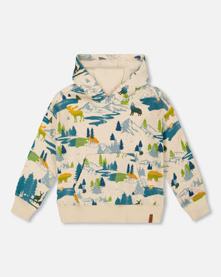 Printed Hooded Fleece Sweatshirt Beige - H20U35_166