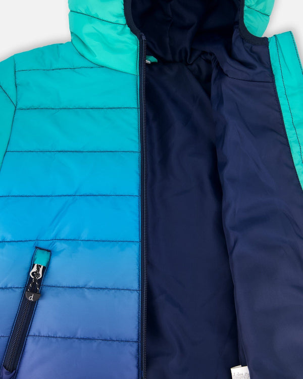 Quilted Mid-Season Jacket Green And Blue Gradient - H20W64_036
