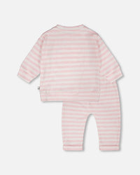 Cotton Jersey Top And Pants Set White And Pink Stripes - H30B15_3H189