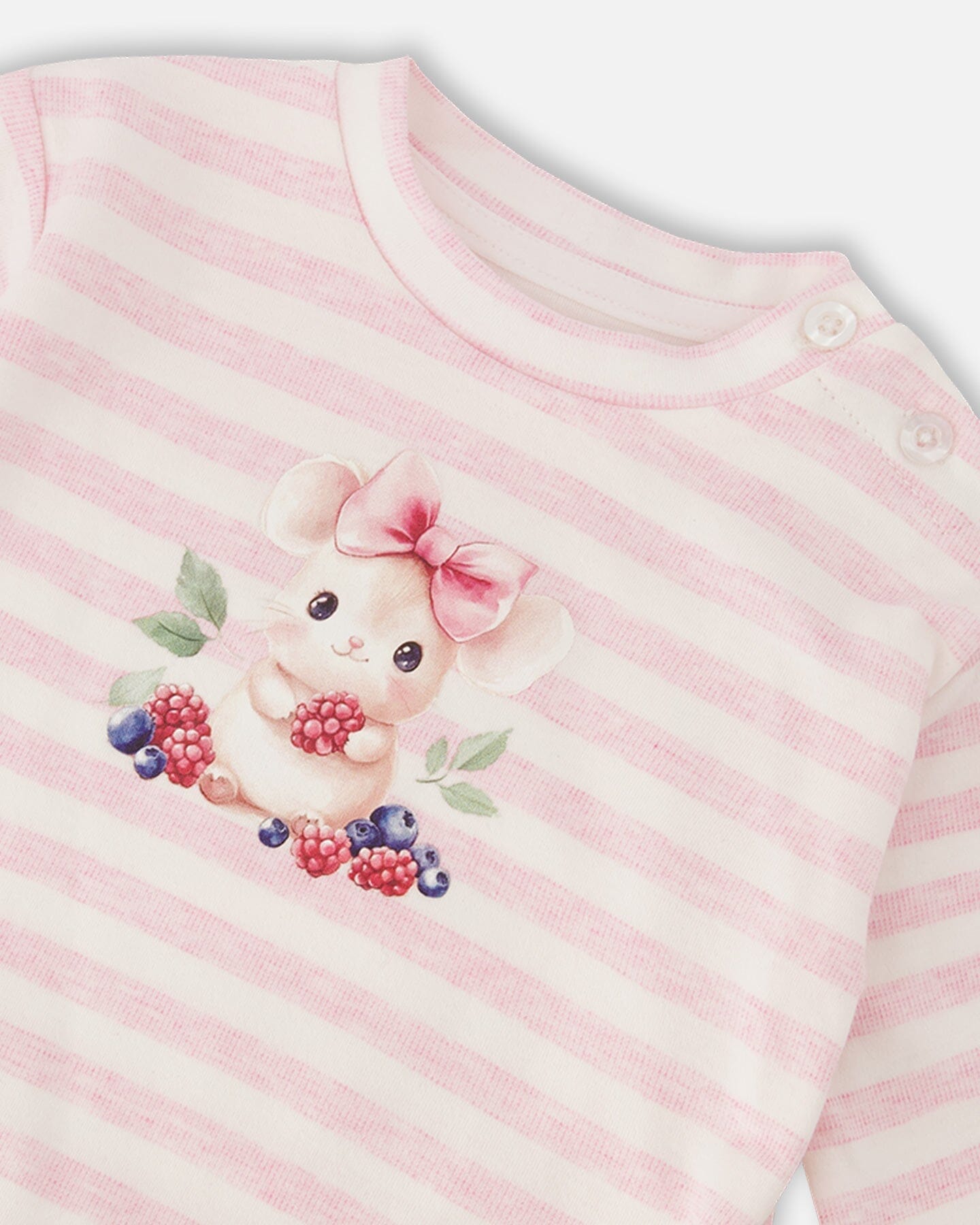 Cotton Jersey Top And Pants Set White And Pink Stripes - H30B15_3H189