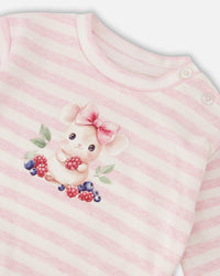 Cotton Jersey Top And Pants Set White And Pink Stripes - H30B15_3H189