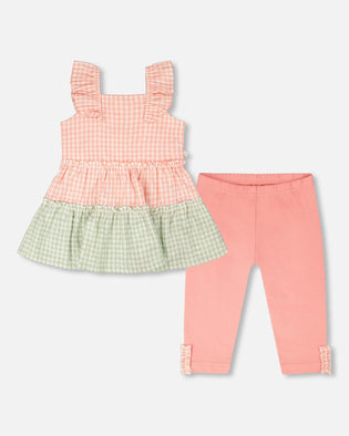 Tunic And Organic Cotton Capri Set Coral Gingham And Coral - H30F11_3H107