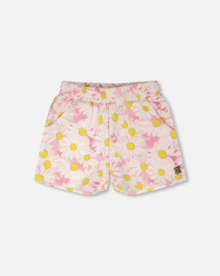 French Terry Shorts Pink Printed Daisies - H30I26_3H136