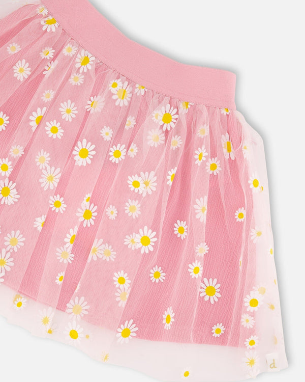 Mesh And Crinkle Jersey Skirt Pink - H30I80_06240