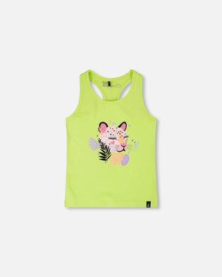 Organic Cotton Jersey Tank Top Lime Green With Screen Print - H30M71_03004