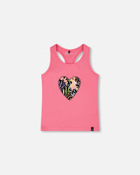 Organic Cotton Jersey Tank Top Pink With Screen Print - H30M71_06390
