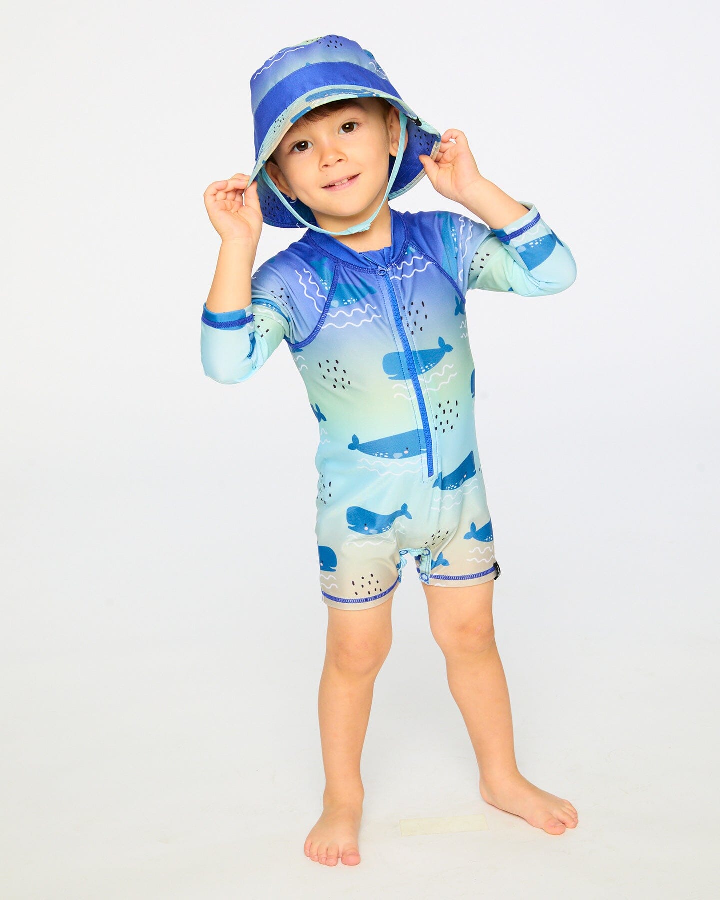 Baby And Toddlers One-Piece Long Sleeve Rashguard Blue Whale Print - H30OB15_3H156