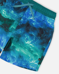 Swim Trunks Blue Waves Print - H30OB33_3H165