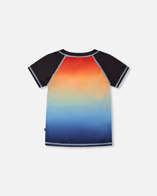 Short Sleeve Rashguard Blue And Orange Gradient - H30OB65_3H159