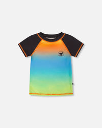 Short Sleeve Rashguard Orange Blue And Green Gradient - H30OB67_3H163