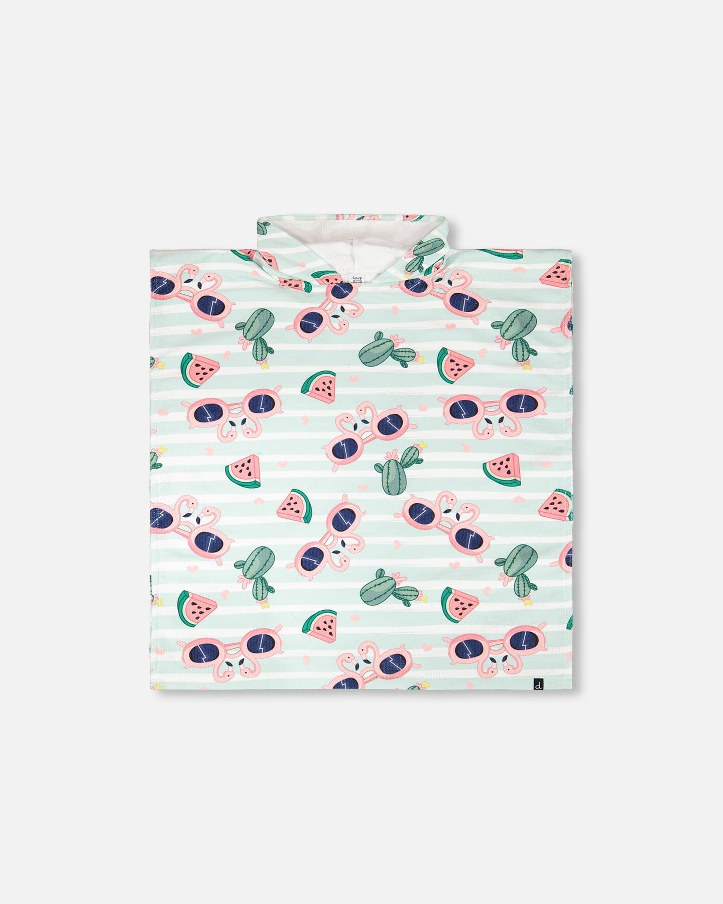 Hooded Beach Towel Blue Flamingo And Cactus Print - H30OP_3H151