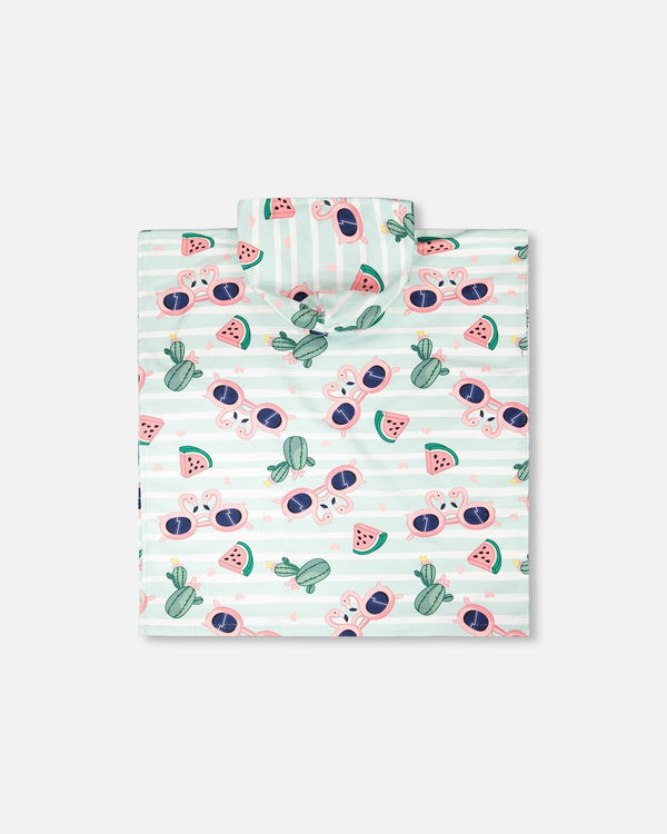 Hooded Beach Towel Blue Flamingo And Cactus Print - H30OP_3H151