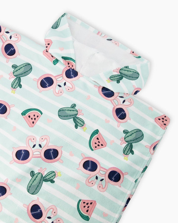 Hooded Beach Towel Blue Flamingo And Cactus Print - H30OP_3H151