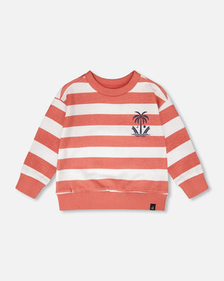 French Terry Sweatshirt Brick And White Stripes - H30T30_3H047