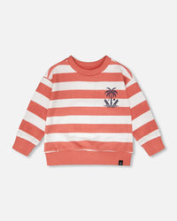French Terry Sweatshirt Brick And White Stripes - H30T30_3H047