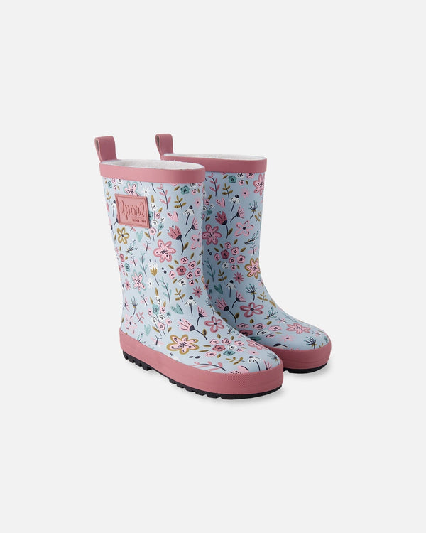 Rain Boots In Natural Rubber Blue Mini Flower Print - H30WB10_3H005