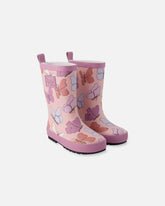 Rain Boots In Natural Rubber Pink Butterfly Print