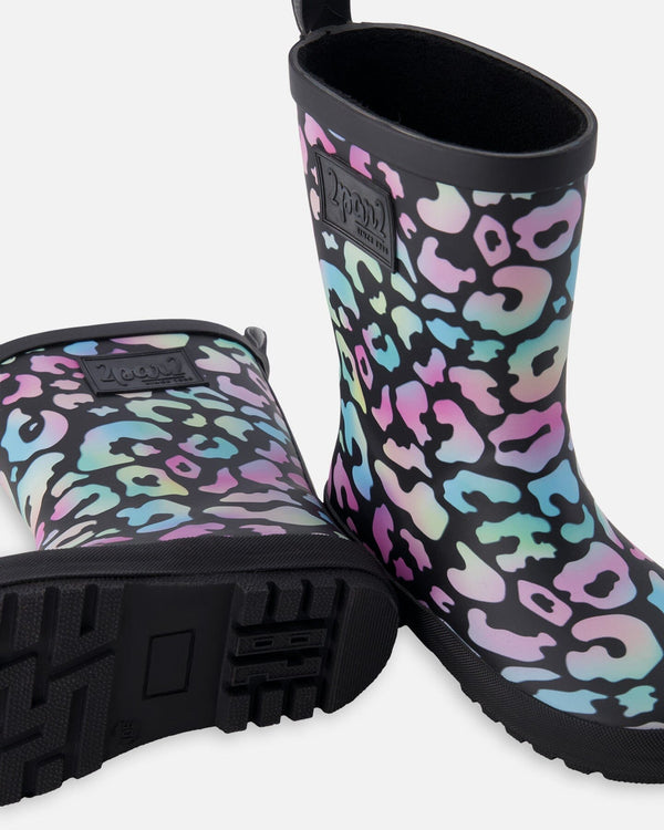 Rain Boots In Natural Rubber Black Animal Print - H30WB10_3H010
