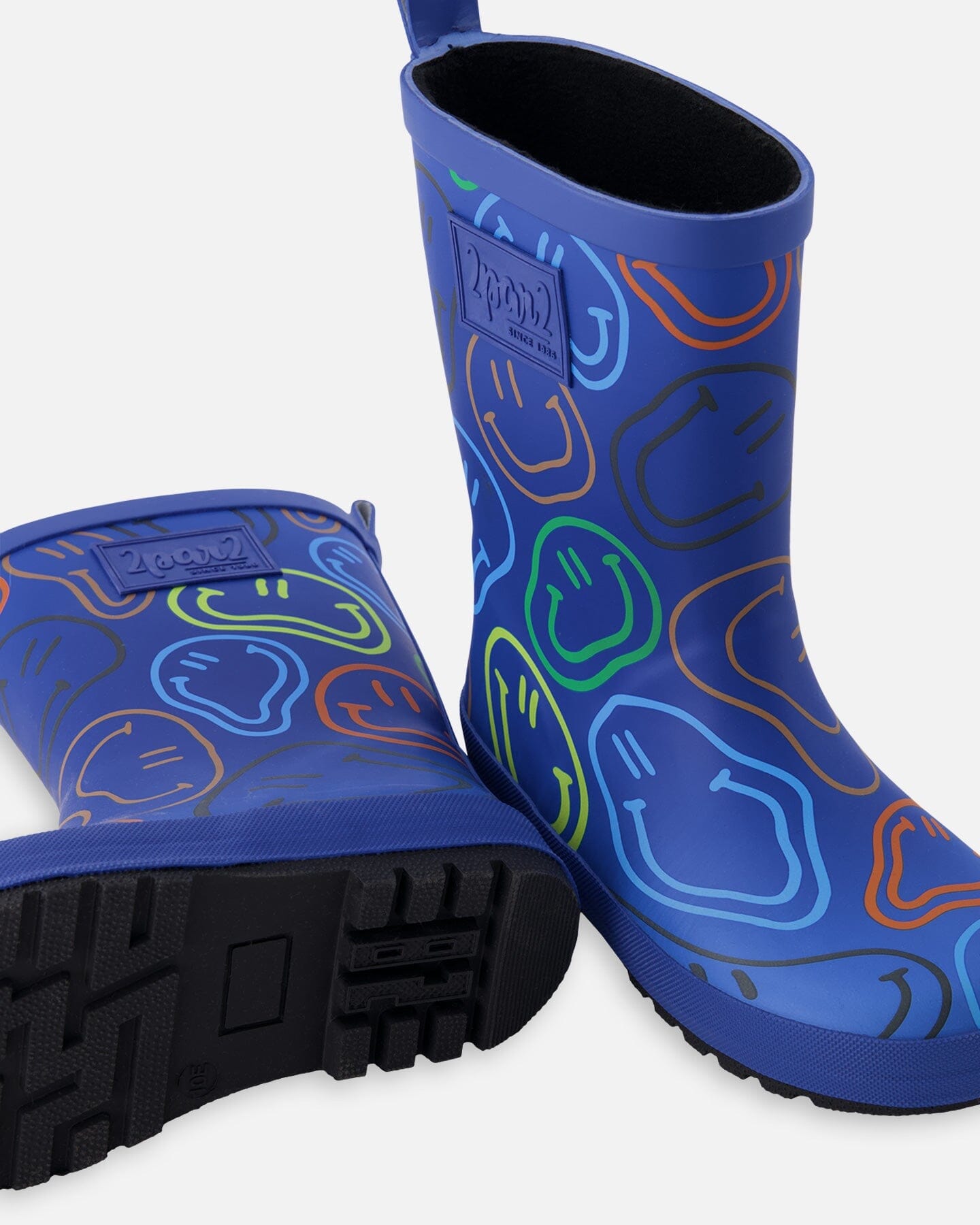 Rain Boots In Natural Rubber Blue Smiley Print - H30WB10_3H030