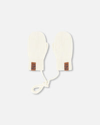 Baby Knit Mittens With Cord Off White - H30WT25_01380