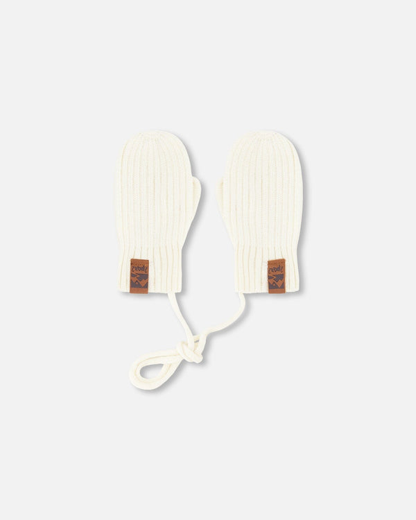 Baby Knit Mittens With Cord Off White - H30WT25_01380