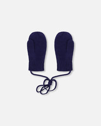 Baby Knit Mittens With Cord Navy Blue - H30WT25_04790