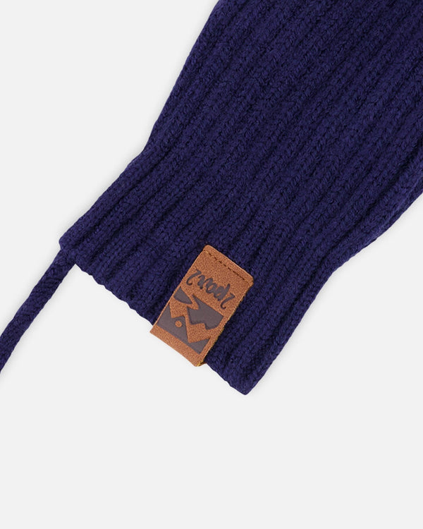 Baby Knit Mittens With Cord Navy Blue - H30WT25_04790