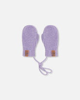 Baby Knit Mittens With Cord Lavender