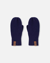 Ribbed Knit Mittens Navy Blue