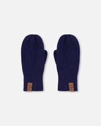 Ribbed Knit Mittens Navy Blue - H30WT26_04790