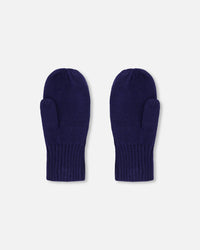 Ribbed Knit Mittens Navy Blue - H30WT26_04790