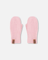 Ribbed Knit Mittens Pale Pink