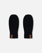 Ribbed Knit Mittens Black